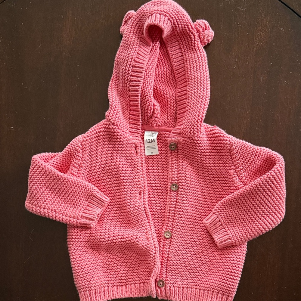 Carter's Pink Knit Hooded Sweater with Bear Ears